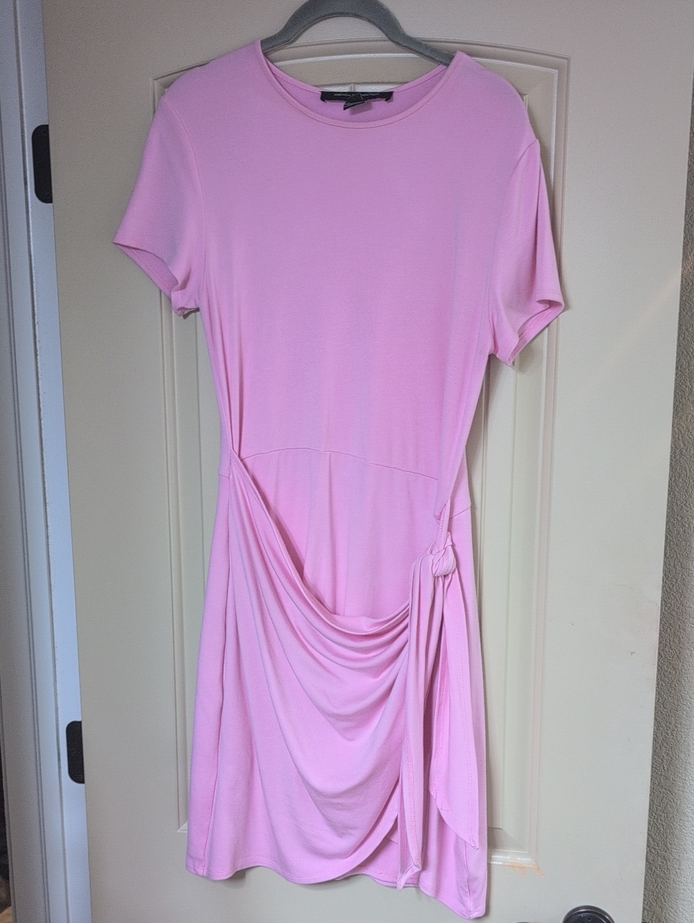 French Connection Pink Knot-Drape Short Sleeve Dress